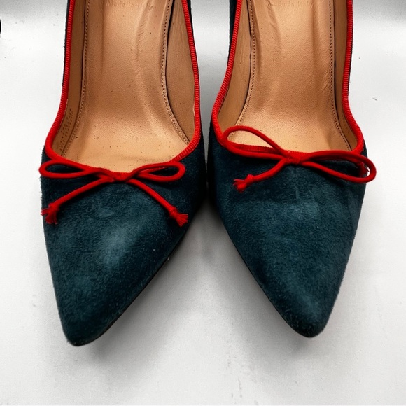 J CREW SUEDE PUMPS WITH BRIGHT ORANGE / PINK CONTRAST TRIM - Picture 3 of 14